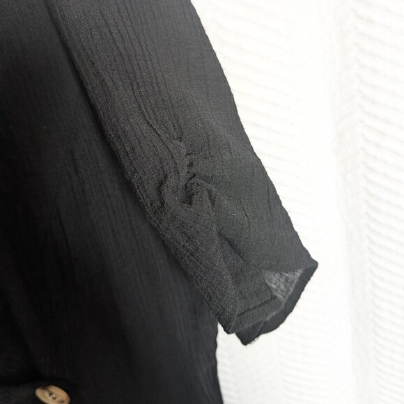 All In Favor Black Double Breasted Button Midi Dress Front Slits Crepe Medium - Picture 6 of 7